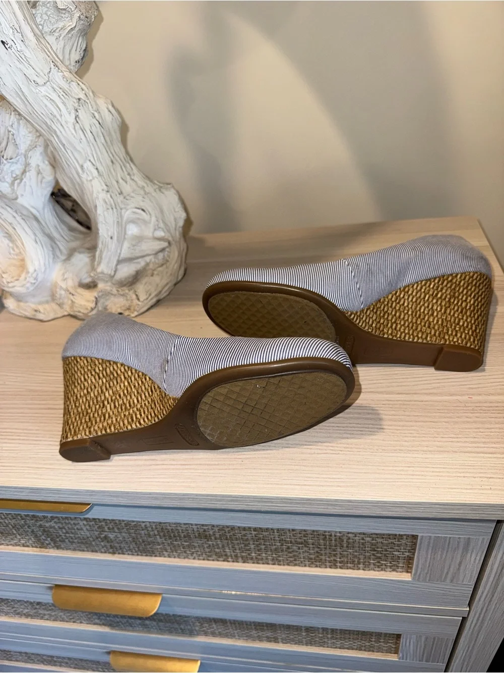 AEROSOLES Navy & White Striped Wedge Pumps